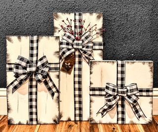Faux Packages (black and white buffalo plaid, rustic berry accents)