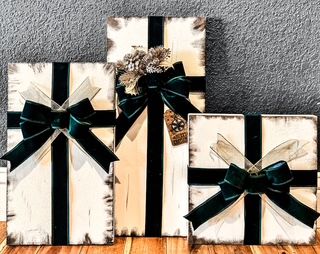 Faux Packages (deep emerald green velevet with gold pine sprig accents)