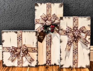 Faux Packages (natural with red glitter and white snowflakes, holly berry and evergreen accents)