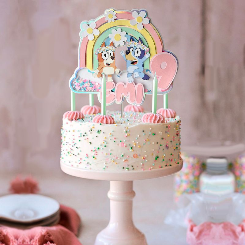 Adorno para tarta Bluey Arcoíris Flores