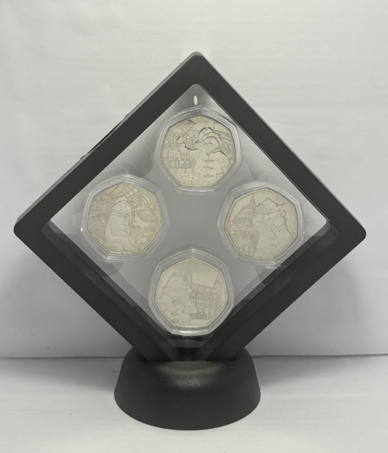 Premium Set of 4 Paddington uncirculated 50p in luxury floating frame FREE POST✅