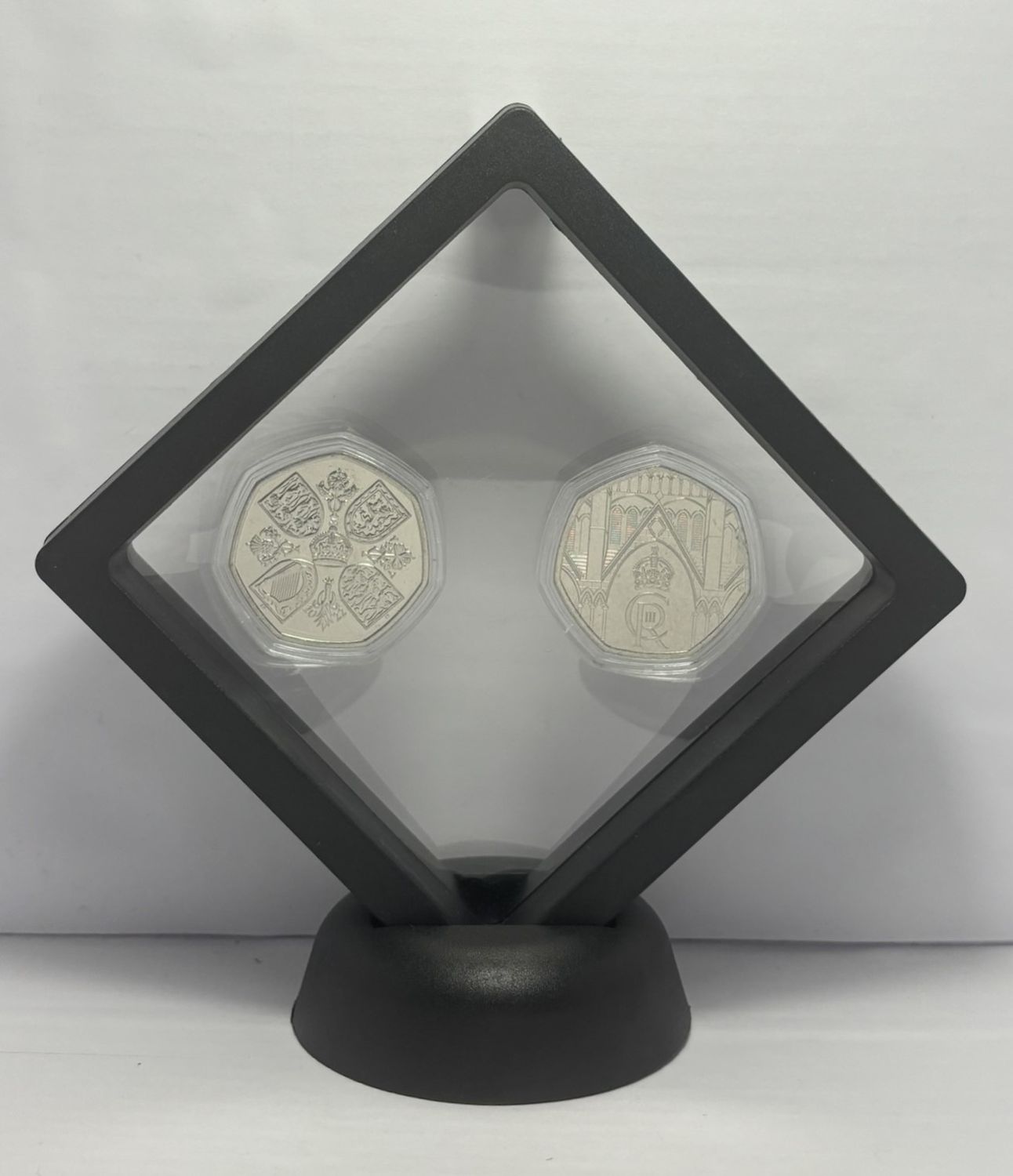 Premium King Charles III Memorial &amp; Coronation 50p in black floating frame ✅