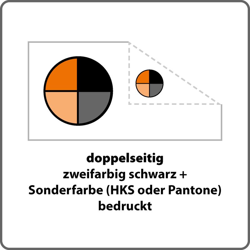 Briefumschlag (BU), DIN lang (DL), 220 x 110 mm, 80 g m2, Haftklebung (HK), ohne Fenster (OF), 2/2-farbig schwarz / Sonderfarbe (HKS oder Pantone) bedruckt