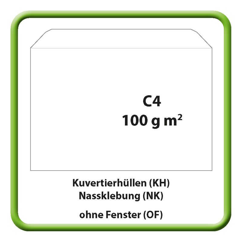 Kuvertierhülle (KH), C4, 229 x 324 mm, 100 g m2, ISK/ASK, Nassklebung (NK), ohne Fenster (OF)