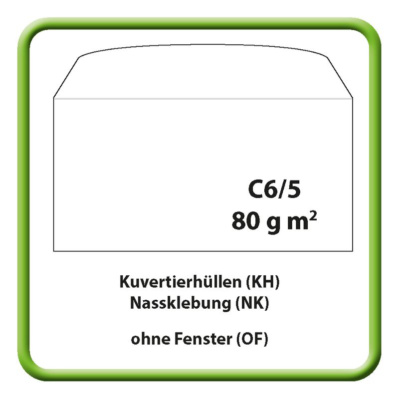 Kuvertierhülle (KH), C6/5, 229 x 114 mm, 80 g m2, ASK, Nassklebung (NK), ohne Fenster (OF)