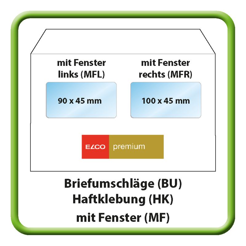 Briefumschlag (BU), Elco Premium, Haftklebung (HK), mit Fenster (MF)
