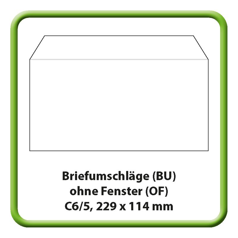 Briefumschlag C6/5, (229 x 114 mm), 80 g m2, Haftklebung (HK), ohne Fenster (OF)