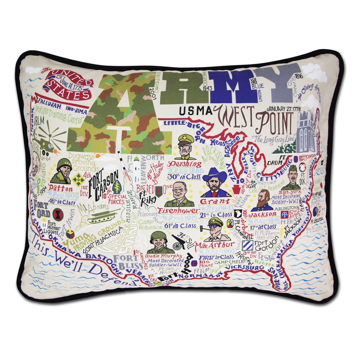 Army Hand Embroidered pillow