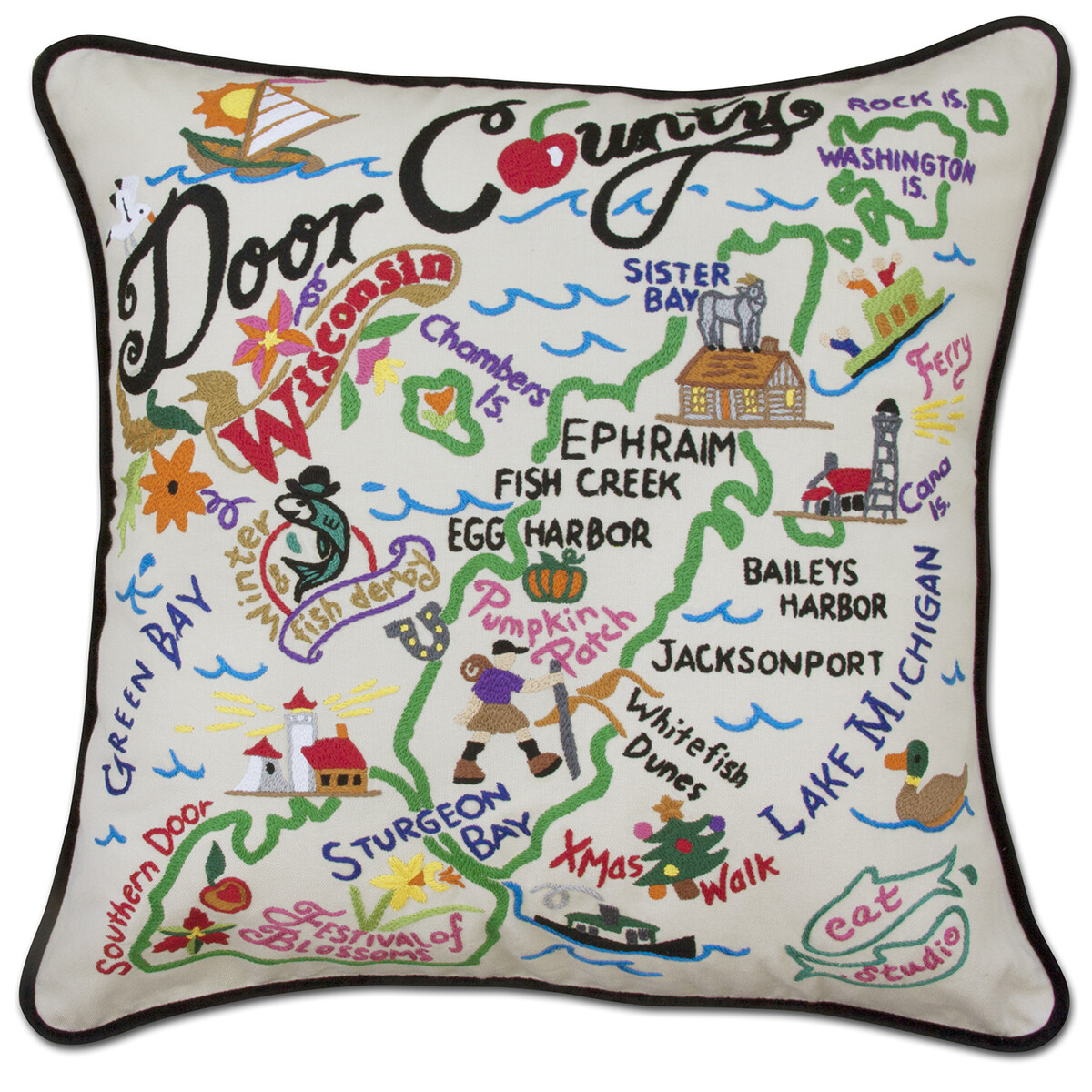 Door County embroidered pillow