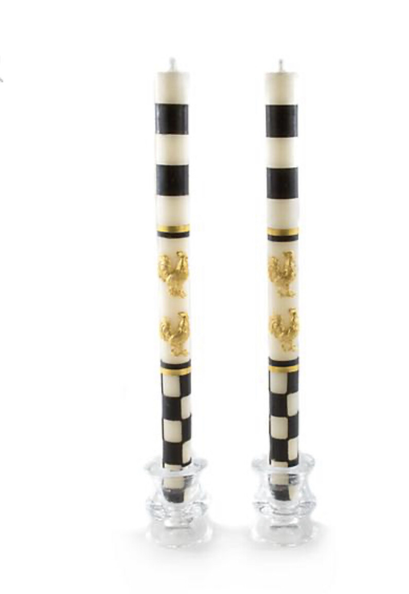 Black & white, Gold rooster tapers (set of 2)-SOLD OUT