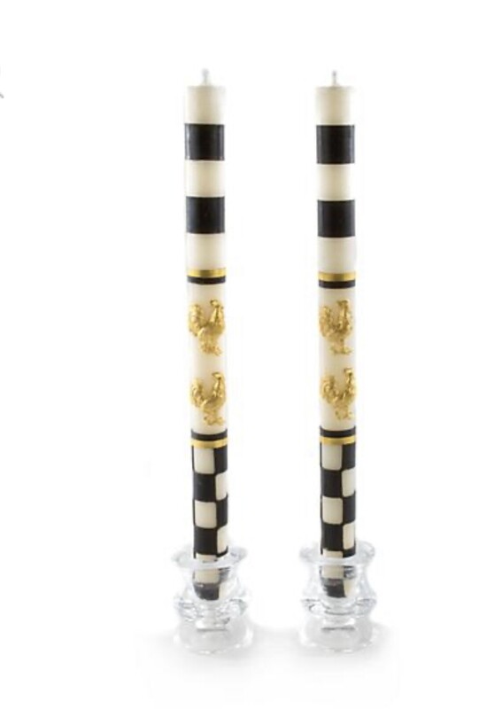 Black &amp; white, Gold rooster tapers (set of 2)-SOLD OUT