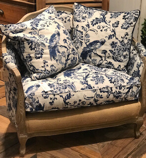 Blue & white settee-one left