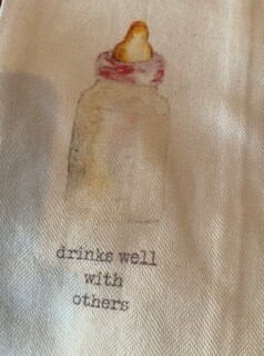 "Drinks well with others" baby girl bottle towel