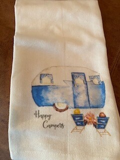 &quot;Happy Campers&quot; tea towel