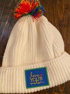 Love Your Melon White hat with colorful pom
