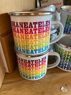 colorful rainbow Skaneateles enamelware mug