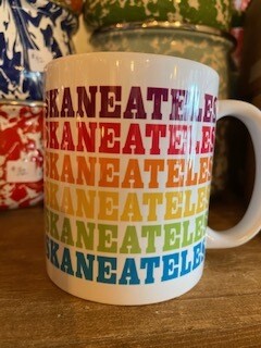 Rainbow Skaneateles ceramic mug with matching box
