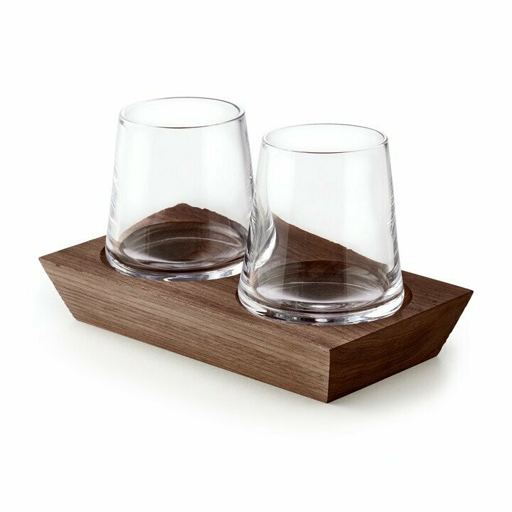 Ludlow Whiskey Glass Set of 2 with Wood Base