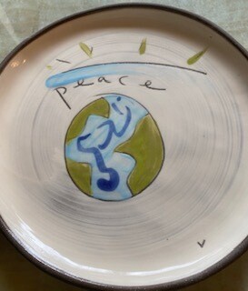 &quot;Peace&quot; ceramic  round small  plate