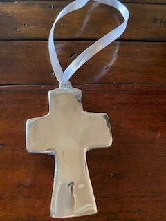 Baby silver cross ornament