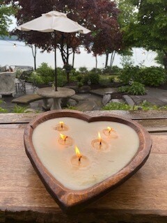 Wood heart citronella candle