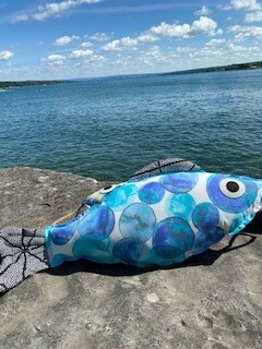 Blue bubbles fish pillow