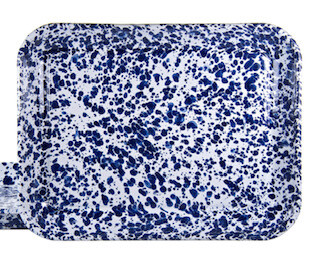 Blue swirl enamelware tray-RECEIVED