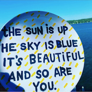 &quot;The sun is up, the sky is blue, It&#39;s beautiful and so are you&quot; melamine plates set of (4)