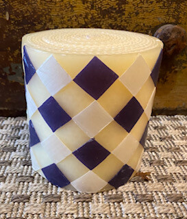 Blue and white argyle Mckenzie-Childs candle
