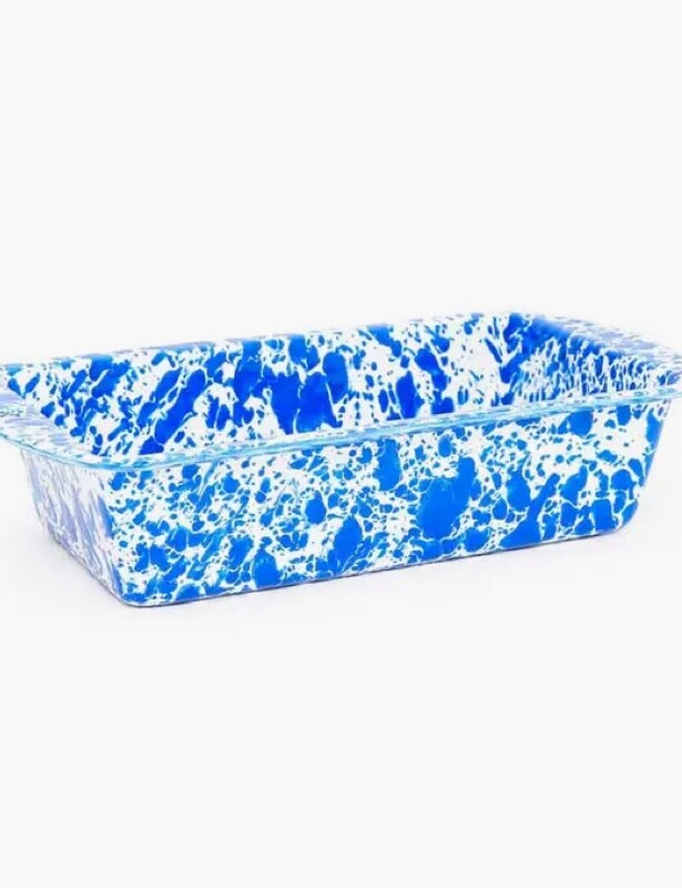 Blue splatter loaf pan