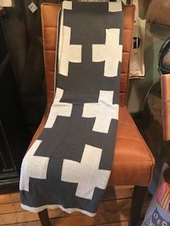 Grey/cream swiss throw blanket