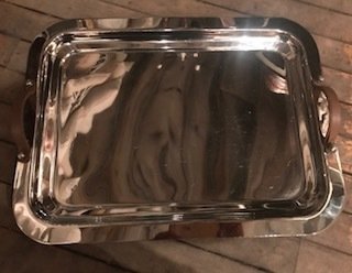 Silver tray with leather handles