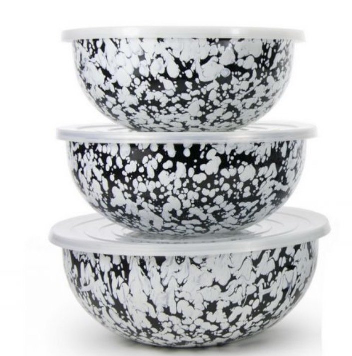 WM black swirl mixing bowls (3 bowls with lids)