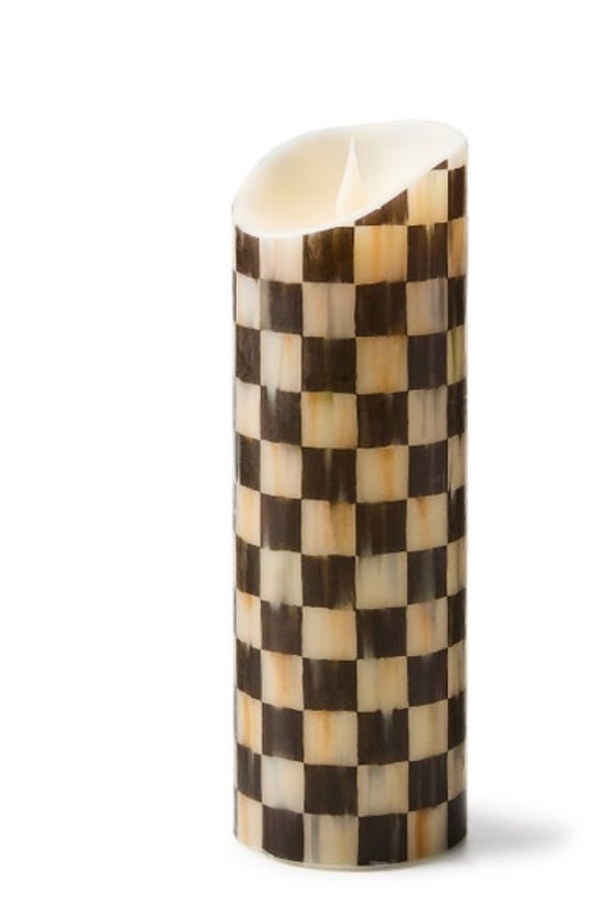 Flameless black checked 9” pillar candles~wishes for (2)