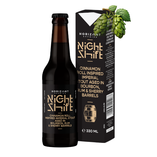 HORIZONT - Night Shift Vintage 2026 - Cinnamon Roll Inspired Imperial Stout Aged In Bourbon, Rum & Sherry Barrels HORIZONT - Night Shift Vintage 2026 - Cinnamon Roll Inspired Imperial Stout Aged In Bourbon, Rum & Sherry Barrels
