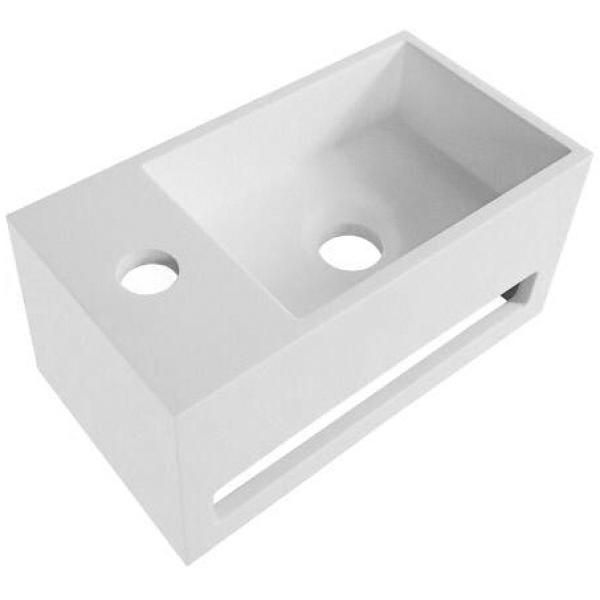 LAVABO EN SOLID SURFACE AVEC PORTE-SERVIETTE + TROU ROBINET À GAUCHE (35.8X20.5X15.7CM) - BLANC