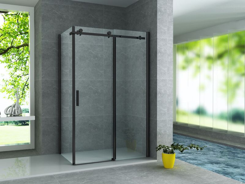 ALONI PORTE COULISSANTE DE DOUCHE + PAROI LATÉRALE 8MM (90X160X195CM) - NOIR MAT