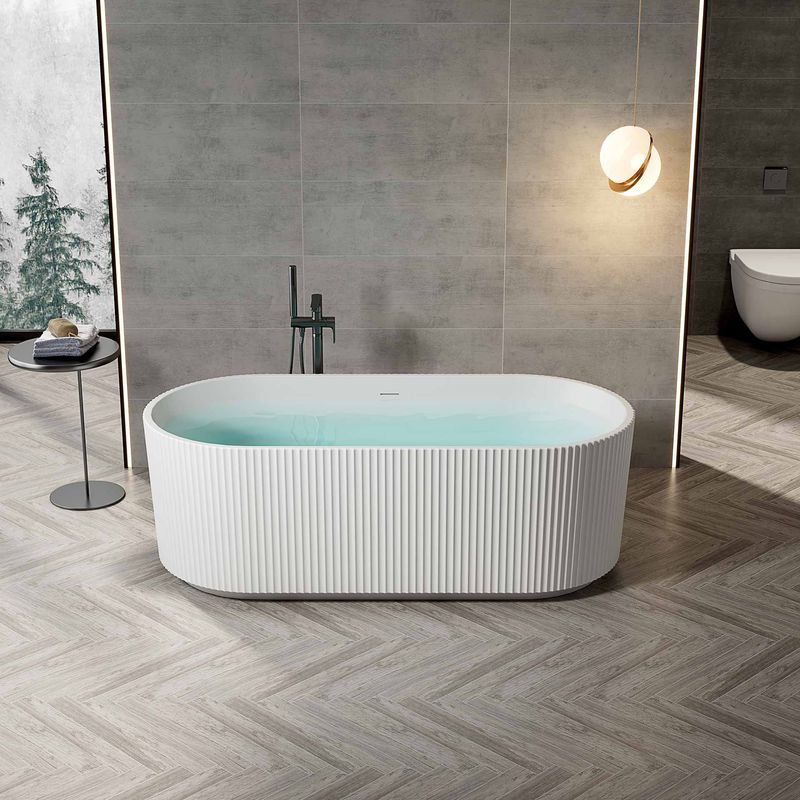 ALONI BAIGNOIRE RONDO AUTOPORTANTE ACRYLIQUE AVEC RAYURES VERTICALES BLANC MAT 170X80X58CM