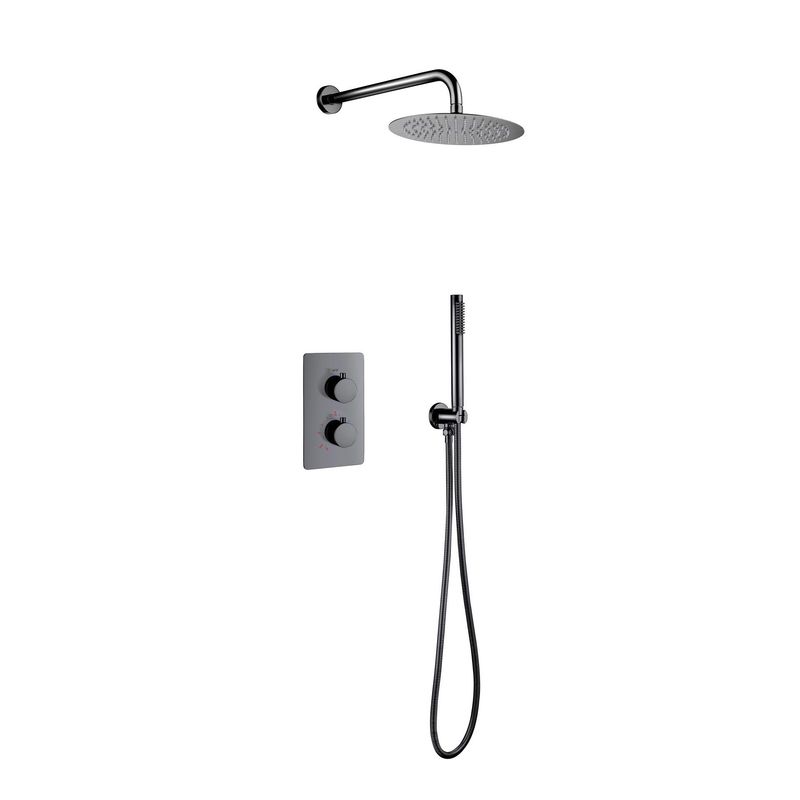 ALONI SET DE DOUCHE THERMOSTATIQUE ENCASTRÉ AVEC DOUCHE DE PLUIE (Ø25CM) - GRIS BRONZE