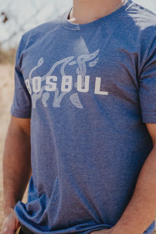 Men&#39;s Bosbul Tshirt - Denim Melange with Bull Print