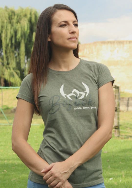 Ladies Olive Melange Bosbok Tee with Slogan
