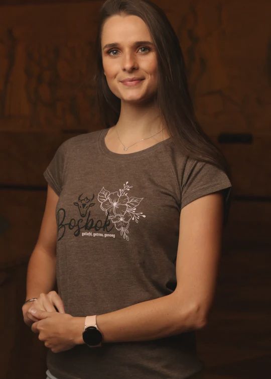 Ladies Brown Melange with White Flowers Tshirt