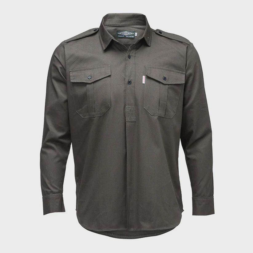 Teesav Men&#39;s Long Sleeve Half Button Shirt - Olive