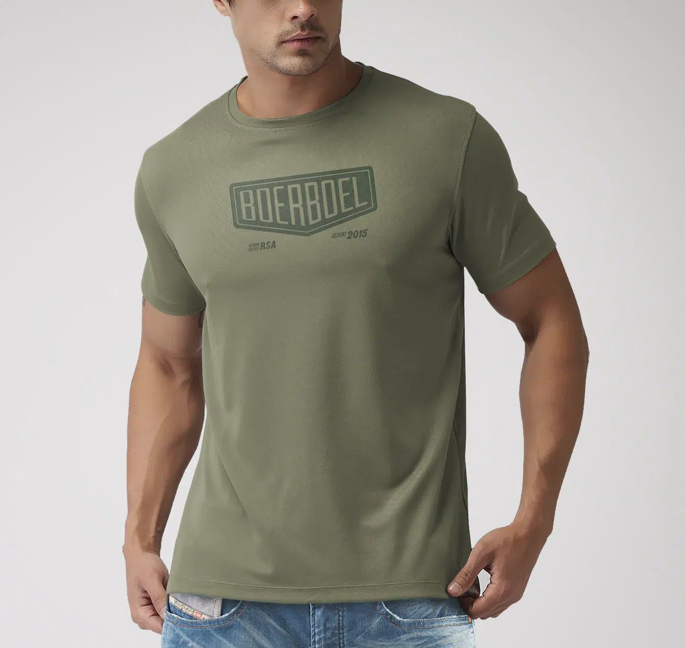 Men’s T-Shirt Mesh Print – Olive “Boerboel”