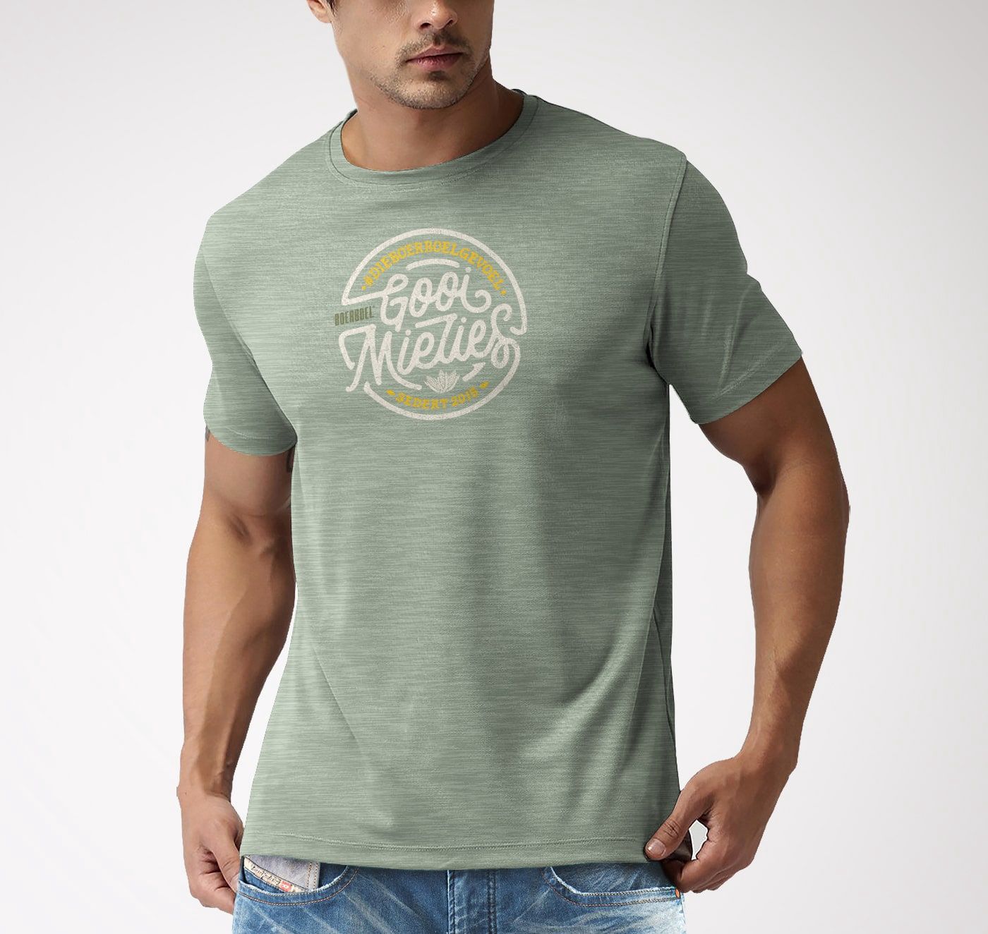 Premium T-Shirt Printed – Green Melange “Mielies”