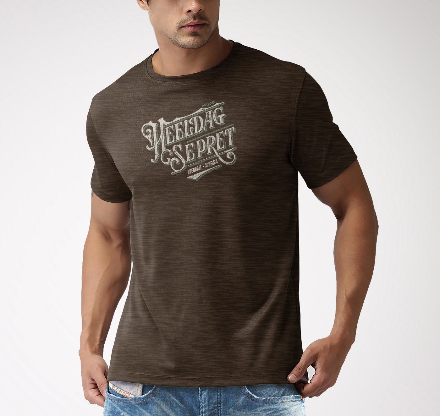 Premium Cotton T-Shirt Printed – Brown Melange “Pret”