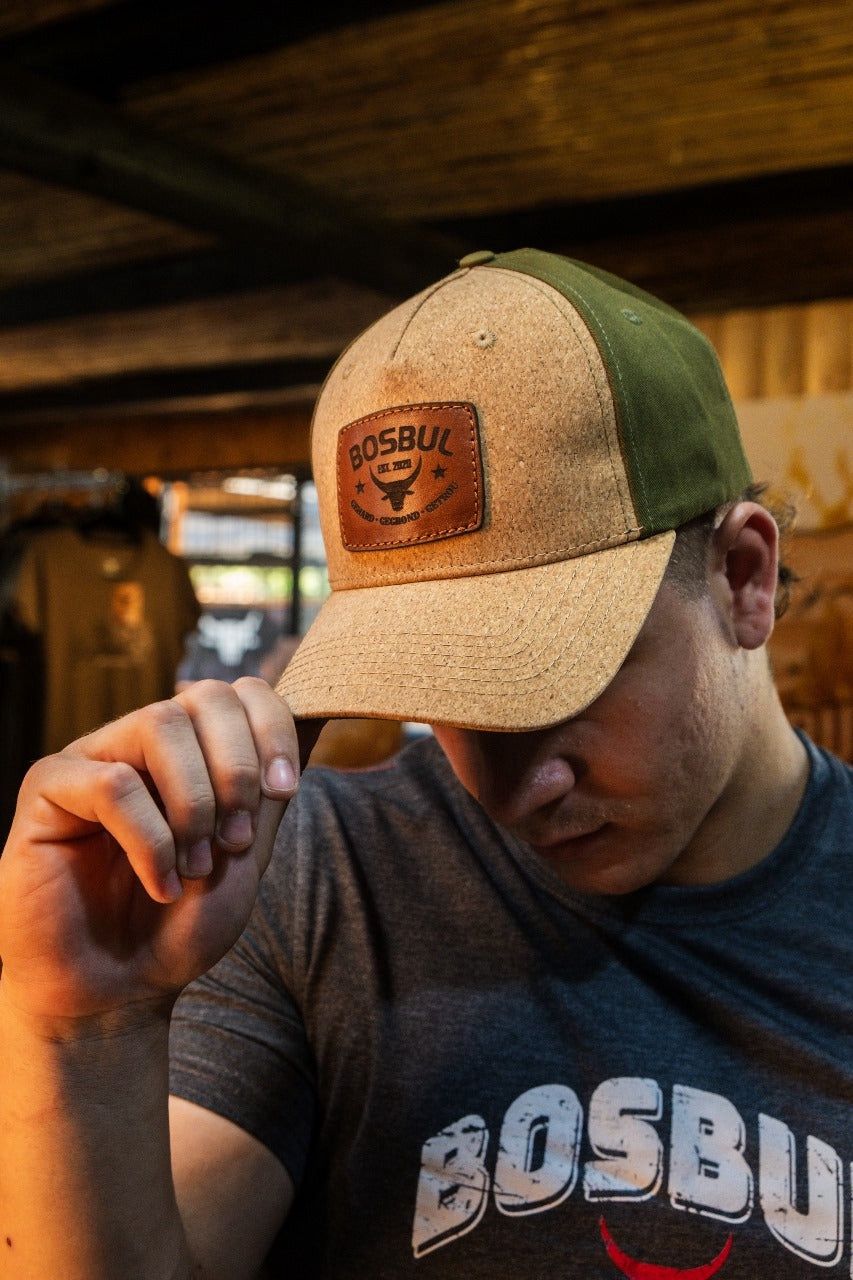 Bosbul Cork Olive  Cap With Leather Patch