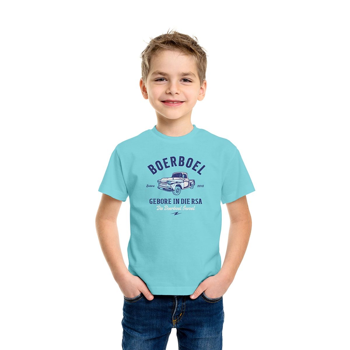 Kids Premium Cotton T-Shirt Printed – Light Blue “Bakkie”