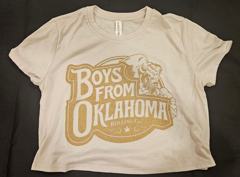 Heather Dust Flowy Crop Top w/ Gold Flaked Logo