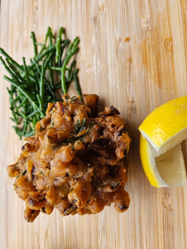 Red onion and samphire bhaji Red onion and samphire bhaji